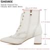 imageSHEMEE Womens Wingtip Chunky Mid Heel Ankle Boots Pointed Toe Lace Up Block Heels Short Booties with ZipperWhite