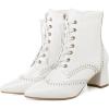 imageSHEMEE Womens Wingtip Chunky Mid Heel Ankle Boots Pointed Toe Lace Up Block Heels Short Booties with ZipperWhite