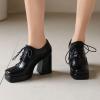 imageSHEMEE MultiColored Oxford Heels for Women Square Toe Chunky High Heels Platform Pumps Lace Up Derby Shoe Leisure Perforated Brogues Work Office Dress ShoesBlack