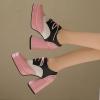imageSHEMEE MultiColored Oxford Heels for Women Square Toe Chunky High Heels Platform Pumps Lace Up Derby Shoe Leisure Perforated Brogues Work Office Dress ShoesPinkWhiteBlack