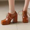 imageSHEMEE MultiColored Oxford Heels for Women Square Toe Chunky High Heels Platform Pumps Lace Up Derby Shoe Leisure Perforated Brogues Work Office Dress ShoesBrown