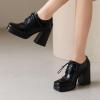 imageSHEMEE MultiColored Oxford Heels for Women Square Toe Chunky High Heels Platform Pumps Lace Up Derby Shoe Leisure Perforated Brogues Work Office Dress ShoesBlack