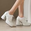 imageSHEMEE MultiColored Oxford Heels for Women Square Toe Chunky High Heels Platform Pumps Lace Up Derby Shoe Leisure Perforated Brogues Work Office Dress ShoesWhite