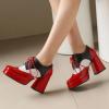 imageSHEMEE MultiColored Oxford Heels for Women Square Toe Chunky High Heels Platform Pumps Lace Up Derby Shoe Leisure Perforated Brogues Work Office Dress ShoesRedWhiteBlack