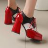 imageSHEMEE MultiColored Oxford Heels for Women Square Toe Chunky High Heels Platform Pumps Lace Up Derby Shoe Leisure Perforated Brogues Work Office Dress ShoesRedWhiteBlack