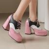 imageSHEMEE MultiColored Oxford Heels for Women Square Toe Chunky High Heels Platform Pumps Lace Up Derby Shoe Leisure Perforated Brogues Work Office Dress ShoesPinkWhiteBlack
