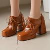 imageSHEMEE MultiColored Oxford Heels for Women Square Toe Chunky High Heels Platform Pumps Lace Up Derby Shoe Leisure Perforated Brogues Work Office Dress ShoesBrown