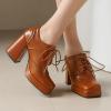 imageSHEMEE MultiColored Oxford Heels for Women Square Toe Chunky High Heels Platform Pumps Lace Up Derby Shoe Leisure Perforated Brogues Work Office Dress ShoesBrown
