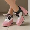 imageSHEMEE MultiColored Oxford Heels for Women Square Toe Chunky High Heels Platform Pumps Lace Up Derby Shoe Leisure Perforated Brogues Work Office Dress ShoesPinkWhiteBlack