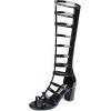 imageSHEMEE Womens Elastic Cutout Gladiator Roman Sandals Chunky Heel Knee High Summer Boots Patent Leather Back Zip Up ShoesBlack