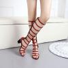 imageSHEMEE Womens Elastic Cutout Gladiator Roman Sandals Chunky Heel Knee High Summer Boots Patent Leather Back Zip Up ShoesBurgundy