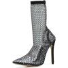 imageSHEMEE Womens Mesh High Heel Stiletto Fishnet Ankle Boots Summer Sandals Pointed Toe Cutout Bling Rhinestones Sock BootiesBlack