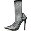 imageSHEMEE Womens Mesh High Heel Stiletto Fishnet Ankle Boots Summer Sandals Pointed Toe Cutout Bling Rhinestones Sock BootiesBlack