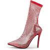 imageSHEMEE Womens Mesh High Heel Stiletto Fishnet Ankle Boots Summer Sandals Pointed Toe Cutout Bling Rhinestones Sock BootiesRed