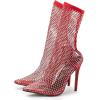 imageSHEMEE Womens Mesh High Heel Stiletto Fishnet Ankle Boots Summer Sandals Pointed Toe Cutout Bling Rhinestones Sock BootiesRed