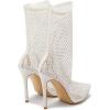 imageSHEMEE Womens Mesh High Heel Stiletto Fishnet Ankle Boots Summer Sandals Pointed Toe Cutout Bling Rhinestones Sock BootiesWhite