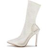imageSHEMEE Womens Mesh High Heel Stiletto Fishnet Ankle Boots Summer Sandals Pointed Toe Cutout Bling Rhinestones Sock BootiesWhite