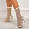 imageSHEMEE Womens Mesh High Heel Stiletto Fishnet Ankle Boots Summer Sandals Pointed Toe Cutout Bling Rhinestones Sock BootiesWhite