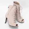 imageSHEMEE Womens Peep Open Toe Stiletto High Heels Ankle Boots Faux Suede Lace Up Summer Sandals Booties with Back Zip10cm Apricot