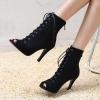 imageSHEMEE Womens Peep Open Toe Stiletto High Heels Ankle Boots Faux Suede Lace Up Summer Sandals Booties with Back Zip10cm Black