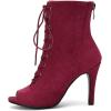 imageSHEMEE Womens Peep Open Toe Stiletto High Heels Ankle Boots Faux Suede Lace Up Summer Sandals Booties with Back Zip10cm Burgundy