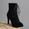 imageSHEMEE Womens Peep Open Toe Stiletto High Heels Ankle Boots Faux Suede Lace Up Summer Sandals Booties with Back Zip7cm Black