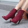 imageSHEMEE Womens Peep Open Toe Stiletto High Heels Ankle Boots Faux Suede Lace Up Summer Sandals Booties with Back Zip7cm Burgundy