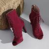 imageSHEMEE Womens Peep Open Toe Stiletto High Heels Ankle Boots Faux Suede Lace Up Summer Sandals Booties with Back Zip7cm Burgundy