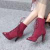 imageSHEMEE Womens Peep Open Toe Stiletto High Heels Ankle Boots Faux Suede Lace Up Summer Sandals Booties with Back Zip7cm Burgundy