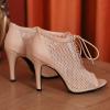 imageSHEMEE Womens Peep Toe Mesh Lace Up High Heels Ankle Booties Summer Fishnet Sandals Opentoe Stilettos Short BootiesBeige