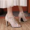imageSHEMEE Womens Peep Toe Mesh Lace Up High Heels Ankle Booties Summer Fishnet Sandals Opentoe Stilettos Short BootiesBeige