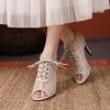 imageSHEMEE Womens Peep Toe Mesh Lace Up High Heels Ankle Booties Summer Fishnet Sandals Opentoe Stilettos Short BootiesBeige