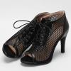 imageSHEMEE Womens Peep Toe Mesh Lace Up High Heels Ankle Booties Summer Fishnet Sandals Opentoe Stilettos Short BootiesBlack