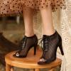 imageSHEMEE Womens Peep Toe Mesh Lace Up High Heels Ankle Booties Summer Fishnet Sandals Opentoe Stilettos Short BootiesBlack