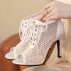 imageSHEMEE Womens Peep Toe Mesh Lace Up High Heels Ankle Booties Summer Fishnet Sandals Opentoe Stilettos Short BootiesWhite