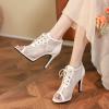 imageSHEMEE Womens Peep Toe Mesh Lace Up High Heels Ankle Booties Summer Fishnet Sandals Opentoe Stilettos Short BootiesWhite