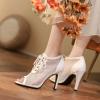 imageSHEMEE Womens Peep Toe Mesh Lace Up High Heels Ankle Booties Summer Fishnet Sandals Opentoe Stilettos Short BootiesWhite