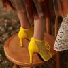 imageSHEMEE Womens Peep Toe Mesh Lace Up High Heels Ankle Booties Summer Fishnet Sandals Opentoe Stilettos Short BootiesYellow