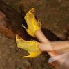 imageSHEMEE Womens Peep Toe Mesh Lace Up High Heels Ankle Booties Summer Fishnet Sandals Opentoe Stilettos Short BootiesYellow