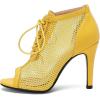 imageSHEMEE Womens Peep Toe Mesh Lace Up High Heels Ankle Booties Summer Fishnet Sandals Opentoe Stilettos Short BootiesYellow