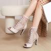 imageSHEMEE Womens Peep Toe Mesh Stiletto High Heels Ankle Boots Lace Up Summer Fishnet Opentoe Sandals Booties with Back ZipperBeige Pu 7cm Heel