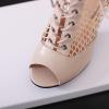 imageSHEMEE Womens Peep Toe Mesh Stiletto High Heels Ankle Boots Lace Up Summer Fishnet Opentoe Sandals Booties with Back ZipperBeige Pu 7cm Heel