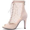 imageSHEMEE Womens Peep Toe Mesh Stiletto High Heels Ankle Boots Lace Up Summer Fishnet Opentoe Sandals Booties with Back ZipperBeige Suede 7cm Heel