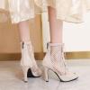 imageSHEMEE Womens Peep Toe Mesh Stiletto High Heels Ankle Boots Lace Up Summer Fishnet Opentoe Sandals Booties with Back ZipperBeige Suede 9cm Heel