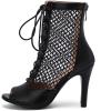 imageSHEMEE Womens Peep Toe Mesh Stiletto High Heels Ankle Boots Lace Up Summer Fishnet Opentoe Sandals Booties with Back ZipperBlack Pu 7cm Heel