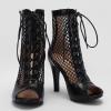 imageSHEMEE Womens Peep Toe Mesh Stiletto High Heels Ankle Boots Lace Up Summer Fishnet Opentoe Sandals Booties with Back ZipperBlack Pu 9cm Heel