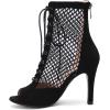 imageSHEMEE Womens Peep Toe Mesh Stiletto High Heels Ankle Boots Lace Up Summer Fishnet Opentoe Sandals Booties with Back ZipperBlack Suede 9cm Heel