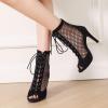 imageSHEMEE Womens Peep Toe Mesh Stiletto High Heels Ankle Boots Lace Up Summer Fishnet Opentoe Sandals Booties with Back ZipperBlack Suede 9cm Heel