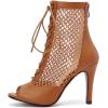 imageSHEMEE Womens Peep Toe Mesh Stiletto High Heels Ankle Boots Lace Up Summer Fishnet Opentoe Sandals Booties with Back ZipperBrown Pu 7cm Heel