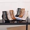 imageSHEMEE Womens Peep Toe Mesh Stiletto High Heels Ankle Boots Lace Up Summer Fishnet Opentoe Sandals Booties with Back ZipperBrown Suede 7cm Heel